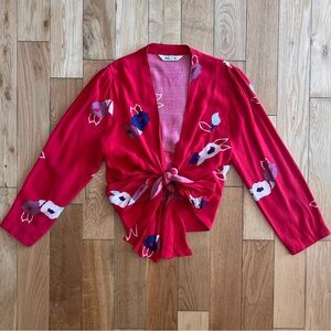 Rolla’s Women’s Delilah Red Tie Front Wrap Long Sleeve Top Blouse Size Small